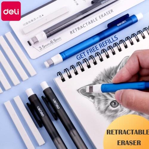Deli Press Eraser Retractable Pencil Eraser Rubber with refills Student Supplies Writing School Stationery for Kids Student Draw