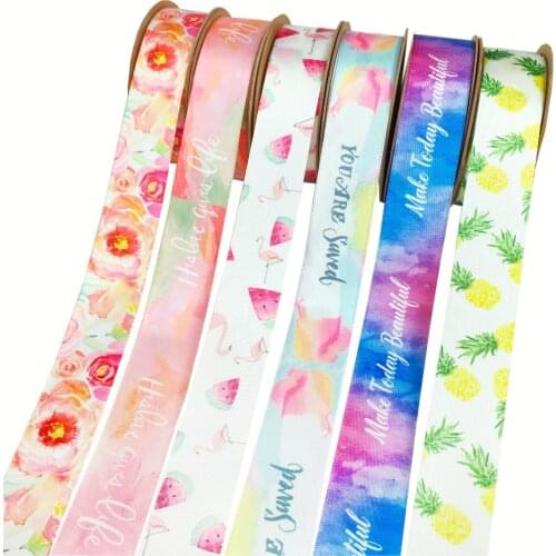 2 yard NEW Colorful Mix Ribbon set Printed Satin ribbon DIY Hairbows Gift Wrapping Tropical flamingo Wedding Hand made Accessory