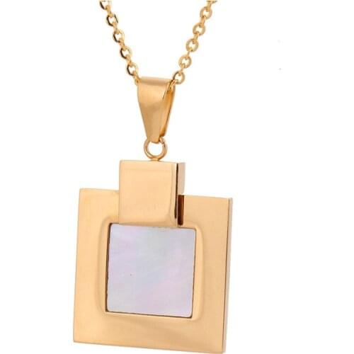 Fashion gold Color stainless steel Square Shell Statement necklace Pendant