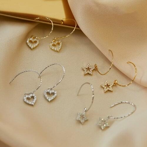Fashion Star Drop Earrings Fine Romantic Hanging Heart Ear Line Women Lovely Minimalism Golden Jewelry For Wedding New Year Gift