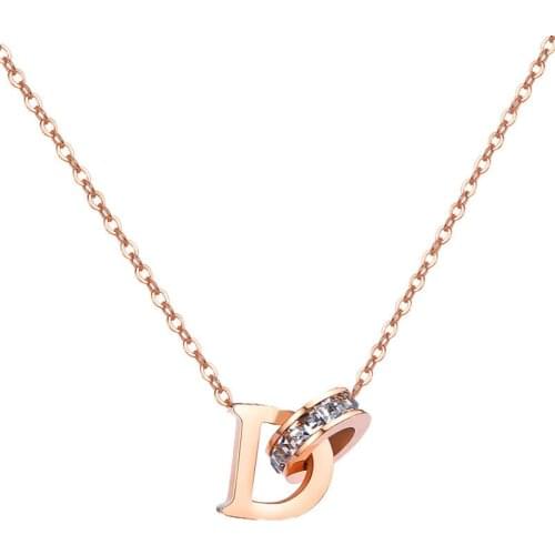 Fashion Zircon Inlay Pendant Rose Gold D Letter Necklace Never Fade Titanium Steel Jewelry Woman Gift
