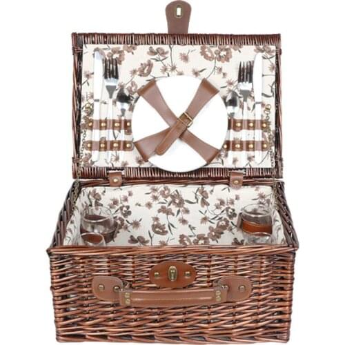 New products wicker picnic basket rattan dining bag four people group food storage portable insulation bask