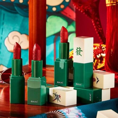 New Retro Style Mahjong Carved Lipstick Creative Style Fine and Silky Texture Matte Matte Easy To Color Beginner Lip Makeup
