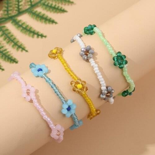 2021 New Korean Sunflower Flower Blue Pink Green Acrylic Handmade Beads Bracelet for Women Girls Beach Leisure Jewelry