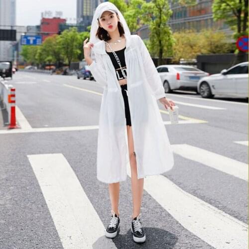 2021 Summer New Hooded Sunburn Cream Clothing Women Long Mouwen Mid Long Fairy Super Fairy Korean Loose And Breathing Jas