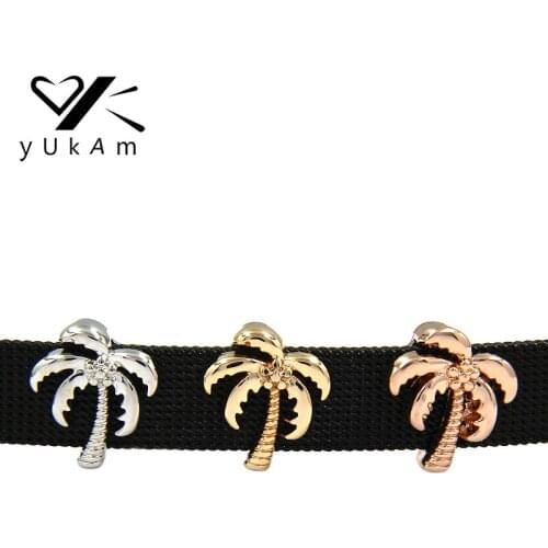 YUKAM Jewelry Plant Palm Coconut Tree Slide Charms fit for Stainless Steel Mesh Keeper Wrap Bracelet Handmade Accessories Making