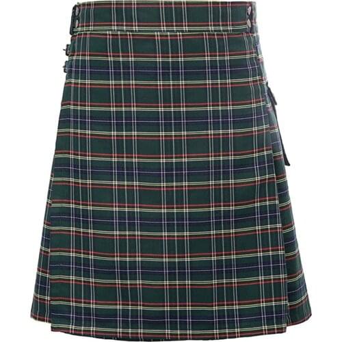 Casual Shorts Pleated Skirt Scotland Plaid Contrast Color Pockets Solid Casual Autumn Fashion Scottish Style Mens Skirt 4