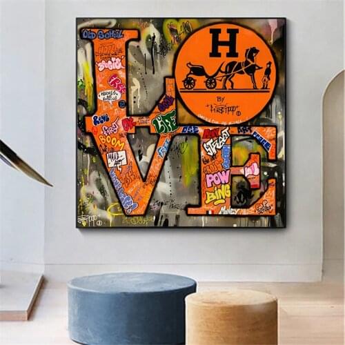 Pop Art I LOVE YOU Letter Canvas Painting Street Graffiti Art Posters and Print Wall Art Picture for Living Room Home Decoration