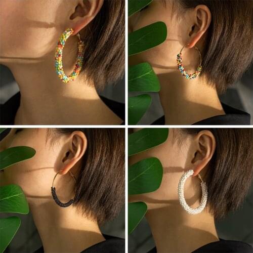 X&P Bohemian Ethnic Summer Big Beaded Drop Earrings for Women Fashion Statement Round Multicolor Dangle Earrings Vintage Jewelry