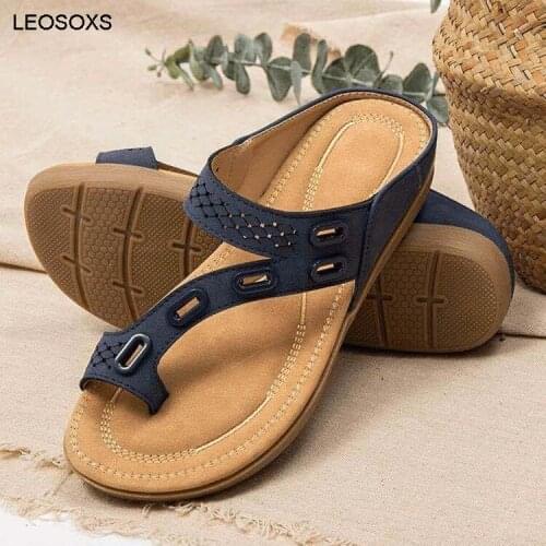 Shoes For Women 2021 Summer New Clip Toe Flip Flop Leather Metal Hollow Splicing Flat Bottom Fashion Casual Womens Shoes