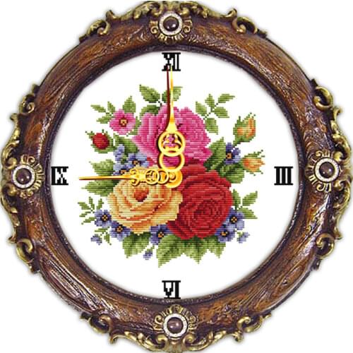 Three roses cross stitch kit 14ct 11ct count print canvas wall clock stitching embroidery DIY handmade needlework