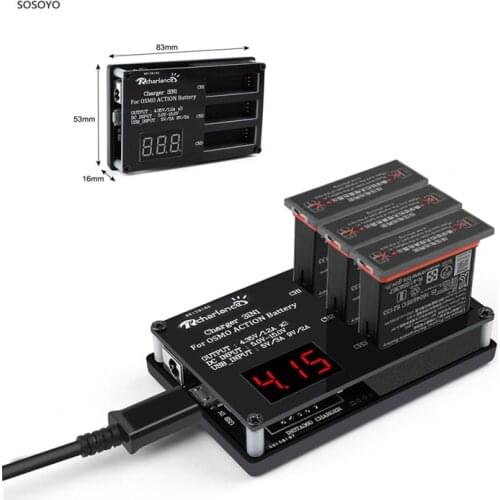 Battery Charger One Drag Three Battery Charging Storage Box oard Support DC & USB Plug head For DJI Osmo Action Camera