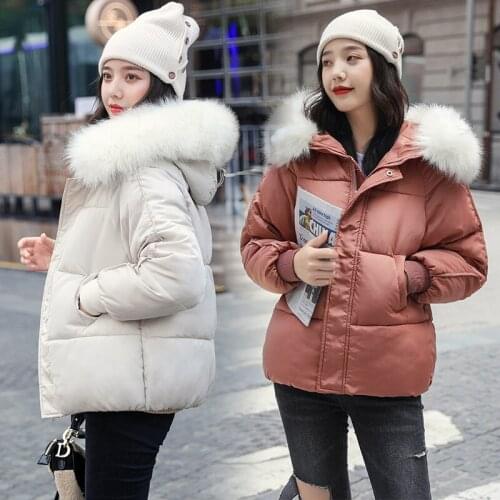 Big Fur Collar Hooded Padded Jacket Womens Winter Korean Style Casual Bread Coats Female Student Thickened Warm Padded Parkas