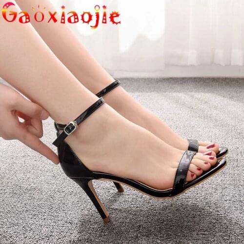 Gaoxiaojie 2021 New Women Sexy One Word Band Black Buckle Sandals Fashion Summer Cover Heel 8CM Office High-Heel Shoes Size 42