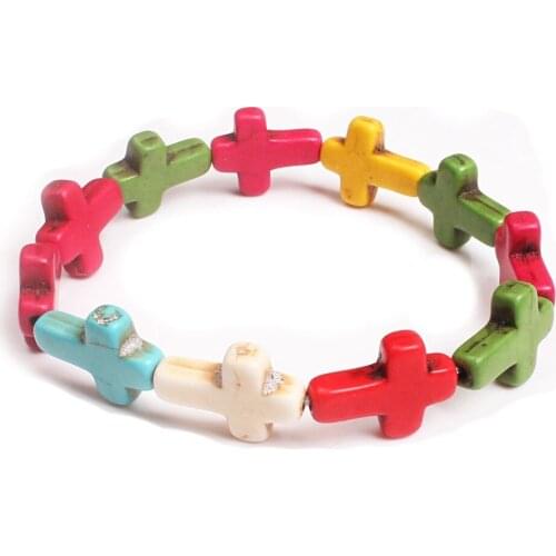 Natural Stone Agate Cross Colorful Beaded Lucky Bracelet Handmade DIY Bracelet Jewelry Accessories