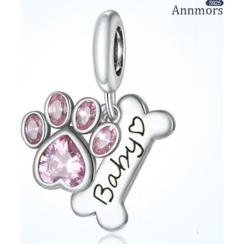 Dog Paw Pendant 925 Sterling Silver Fits Pandora Charms Bracelets for Woman Girl Beads Gifts for Women Bracelet and Necklace