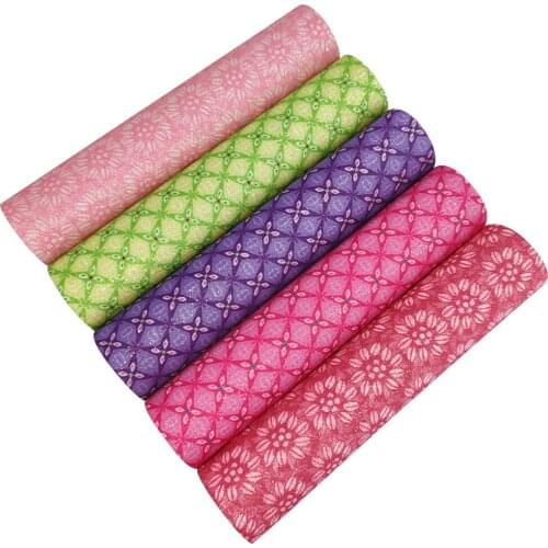 Multiple Pattern Printed Colorful Shiny Sparkling Fine Glitter Faux Leather Fabric Sheet for Making Shoe/Bag/DIY Accessories