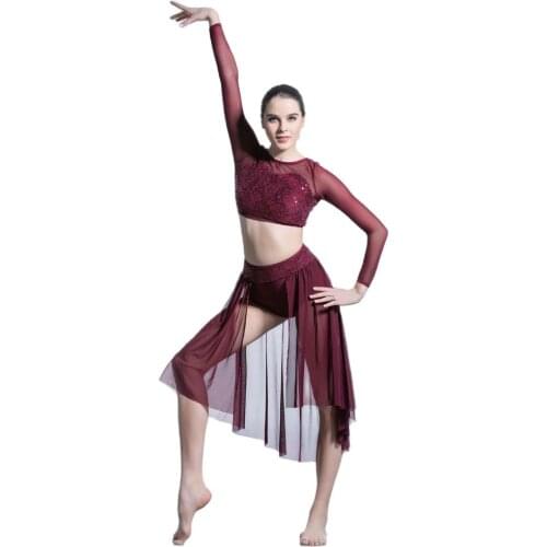 2 in 1 Mesh Long Sleeve Dance Top and Long Mesh Skirt Ballet & Lyrical & Contemporary Dance Costume Performance Stage Wear 19600