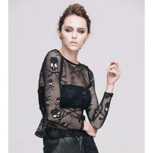 2018 Summer Women Sexy Fashion Casual Long Sleeve O Neck skull halloween base shirt halloween Skeleton undershirt Black T-shirt