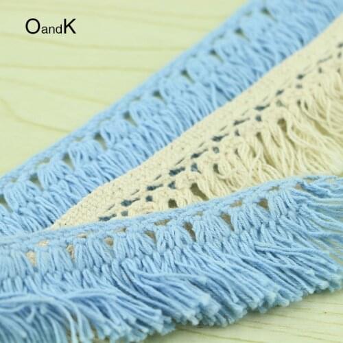 3YARD Knitted Cotton tassel Lace Ribbon Beige BLUE ColorDIY Handmade,Wedding Party/Craft &Gift Packing/Child Dress/Decoration