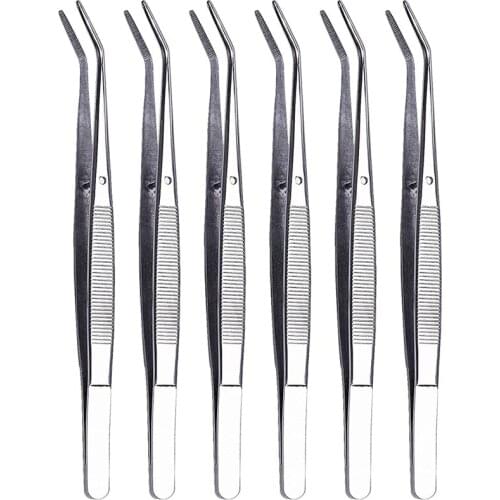 6Pcs Elbow Tweezers Tweezers Stainless Steel Serger Tweezers with Serrated Tips Serrated Bent Tweezers Tips