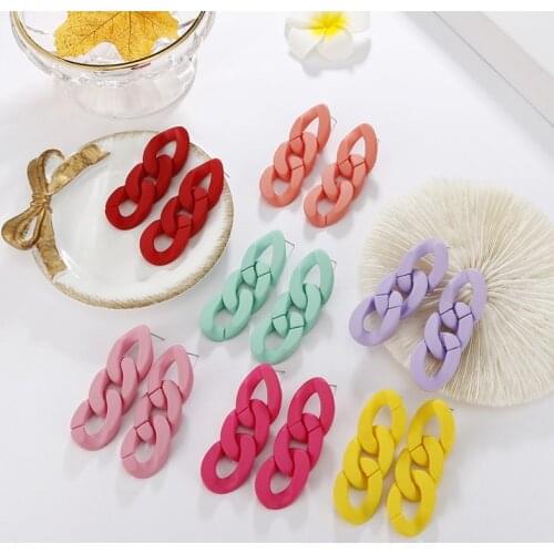 Acrylic Chain Drop Earring Candy Color Red Yellow Pink Purple Hollow Ear Jewelry Cute Leather Feel Lacquer Soft Earrings