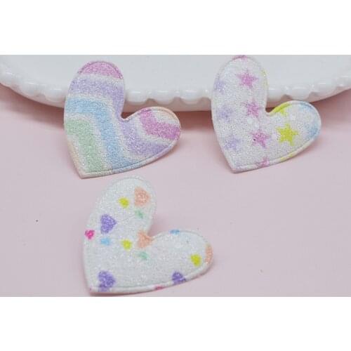 30Pcs 5*4.5CM Glitter Heart Padded Applique For DIY Clothes Shoes Hat Headwear Clips Crafts Decor Patches