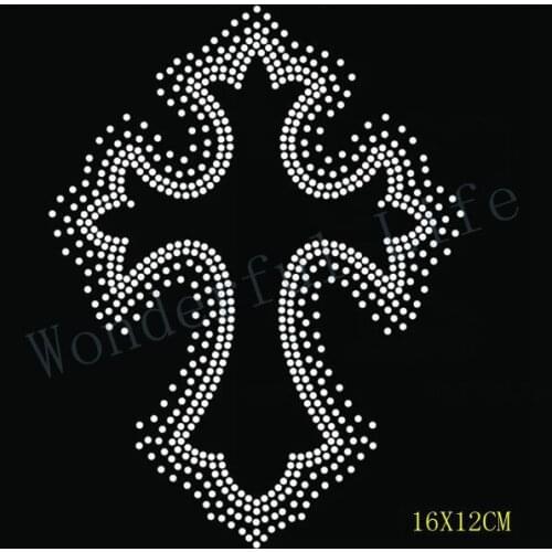 Free Shipping hotfix rhinestones dot with cross design Heat transfer design iron on motifs DIY motif