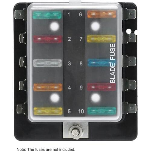 10 Way Plastic Cover Fuse Box Holder Blade Fuse Box Holder for Car Boat Marine 12V 24V for Auto Car Boat Marine Trike
