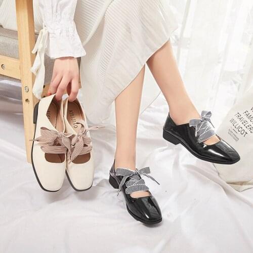 Elegant Korean Shoes Casual Female Sneakers Patent Leather Ballet Flats All-Match Ladies' Footwear Shallow Mouth Square Toe