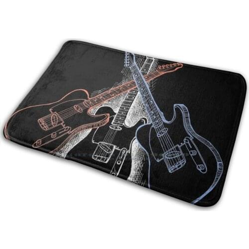 Electric Guitar Sketch – Telecaster V6 Mat Rug Carpet Anti-Slip Bedroom Entrance Door Mat Sketch Blues Jazz Country Music