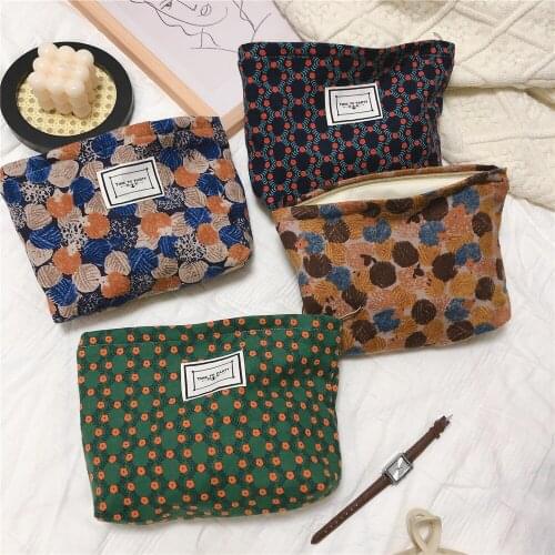 Retro flower cotton bag clutch fabric cosmetic bag literary style handbag large-capacity storage and finishing bag Flowers