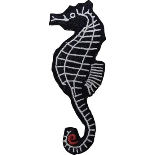 Fine Underwater world Embroidered Black Patch Clothing Applique Iron On Seahorse Patches Kids Clothes T-Shirt Sticker DIY Decor