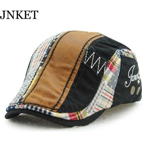 JNKET Patchwork Cloth Men and Women’s Beret Hat Flat Cap Pure Cotton Peaked Cap Sunhat Casquette Gorras Duckbill Cap Adjustable