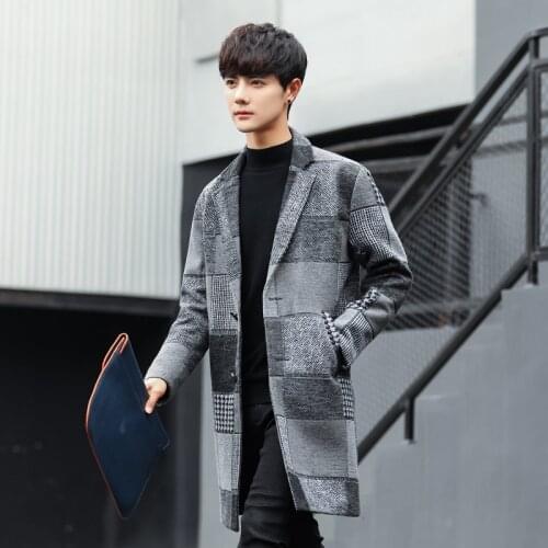 Plaid Coat Man Korean Style Woolen Coat Men Outwear 2020 Autumn&Winter Mens Jackets And Coats Casaco Masculino KJ257