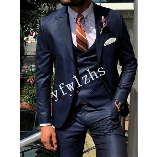 Handsome Two Buttons Groomsmen Peak Lapel Groom Tuxedos Wedding Dress Men Suits Blazer Prom Dinner (Jacket+Pants+Tie+Vest) A155