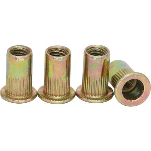 M8 M10 M12 Color Zine Plated Iron Fe Carbon Steel Flat Head Insert Nutsert Rivnut Knurled Blind Pull Rivet Nut