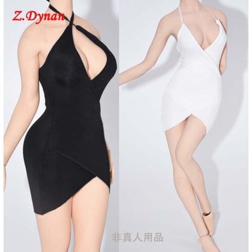 1/6 Scale female soldiers Black white sexy sling dress open chest Two ways to wear Ice silk fit 12'' chest body action figure