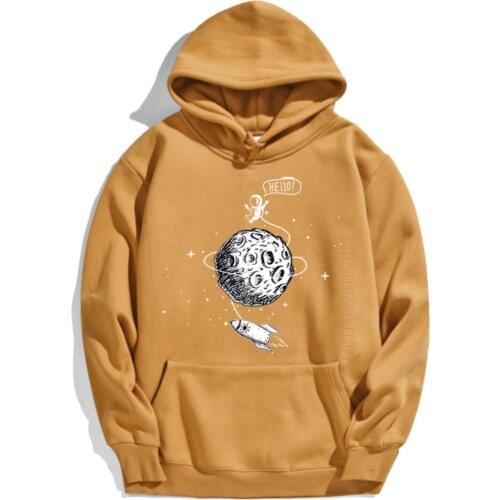 Astronauts Orbit Moon Mens Pullovers Simple Sketch Pattern Clothing Hoodie Male Street Autumn For Male