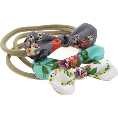 New Baby Bows Headband Printed Floral Bowknot Boutique with Elastic Nylon Headbands Baby Girls DIY Garments Hair Accessories