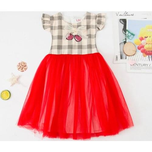 2021 New Summer Infant Light Dresses Sleeveless Plaid Splicing Mesh Childrens Dresses For Girls Dress Costume Kid Clothes 3-8Y