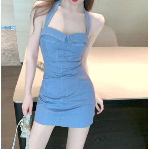 2021 summer French waist dress new slimming temperament denim bag hip dress LYQ1022
