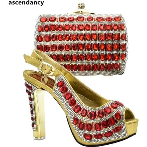New Arrival Luxury Shoes Women Designers Nigerian Women Wedding Shoes and Bag Set Decorated with Rhinestone Elegant Italy Shoe