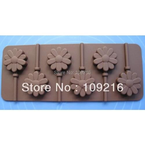 Wholesale!!1pcs 6-Sun Flower Lollipop 100% Food Grade Silicone Chocolate/Jelly/Pudding/Ice/Candy DIY Mold