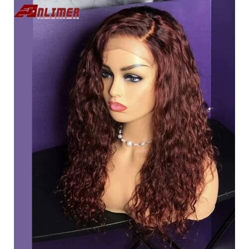 1B Black Roots 99J Wine Red Left Side Part 13x4 Lace Front Human Hair Wigs Remy Water Wave Brazilian T Part Lace Wigs For Women