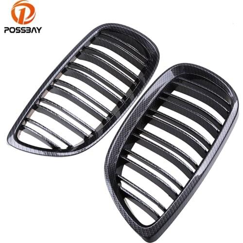 POSSBAY Front Wide Kidney Grille Grills for BMW 3-Series E92 320xd/323i/325d Coupe 2006-2010 Pre-facelift Imitation Carbon Fiber