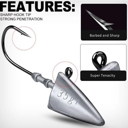 PROBEROS 20pcs/lot Lure Jighead Fishhooks 7-10-15- 21-28-35g Worm Fishing Lure Hooks Jigging Head Fishing Hooks Barbed Hooks