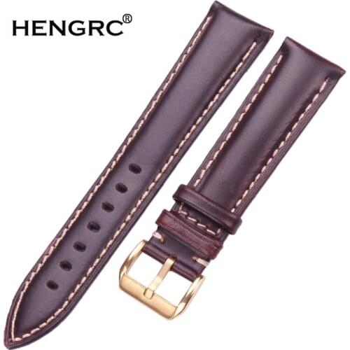 HENGRC Smooth Calfskin Watch Strap Belt 18 19 20 21 22 24mm Black Dark Brown Women Men Watch Band Silver Gold Pin Buckle