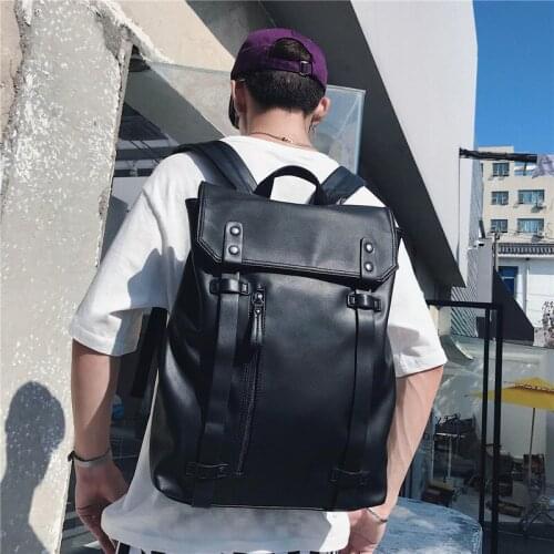 Luxury Design Fashion Casual Backpack for Men Black Soft Leather PU Waterproof Travel Daypack Student School Bag Sac A Dos