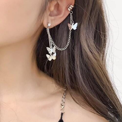New Fashion Punk Butterfly Clip Earring for Teens Women Men Ear Cuffs Cool Punk Jewelry Vintage Chain Ear Clip Earings Wholesale
